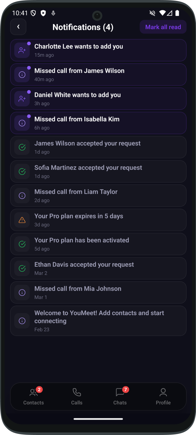 NOTIFICATIONS & PROFILE screenshot 1